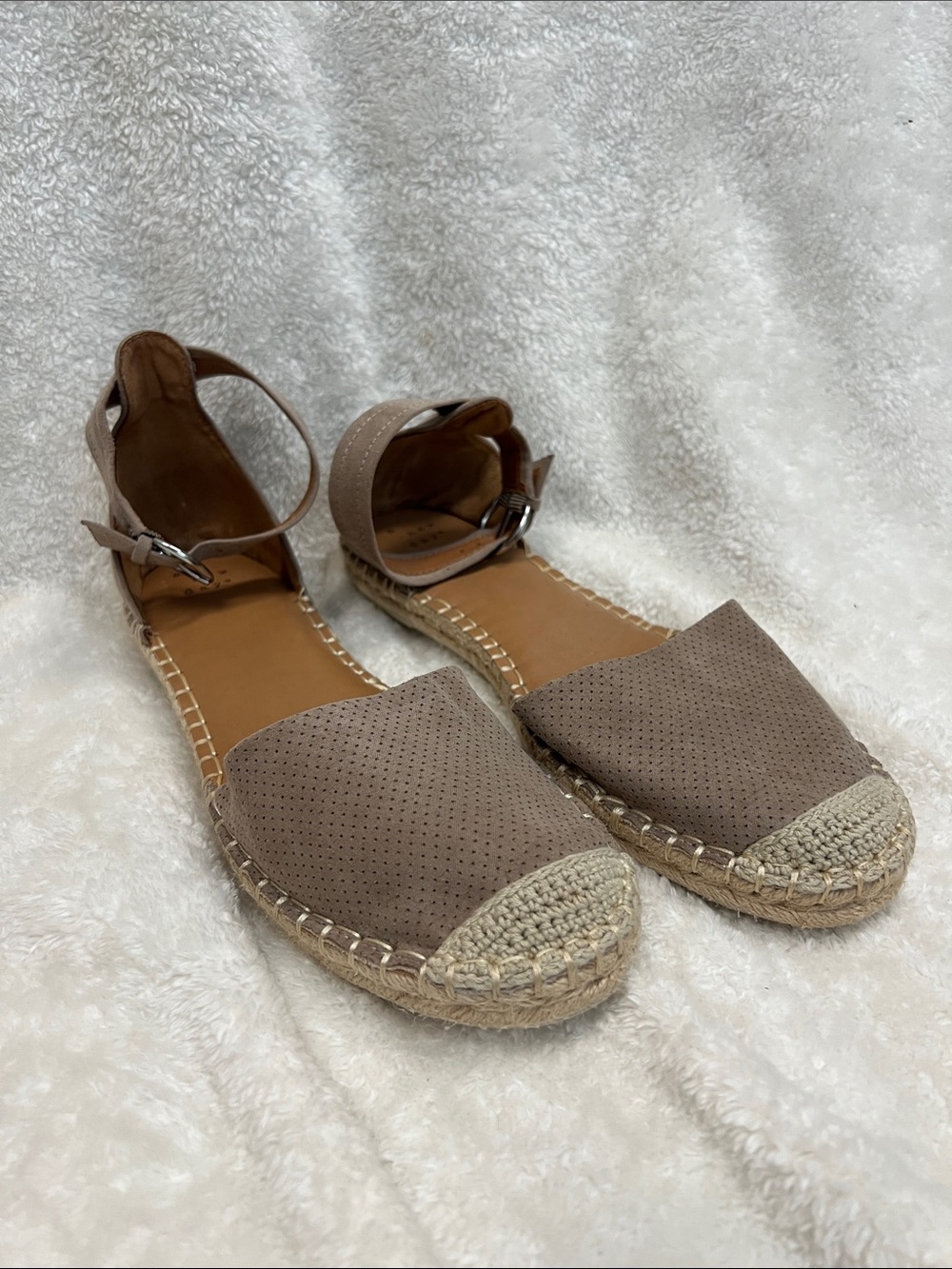 a new day Taupe Perforated Espadrille Ankle-Strap Flats